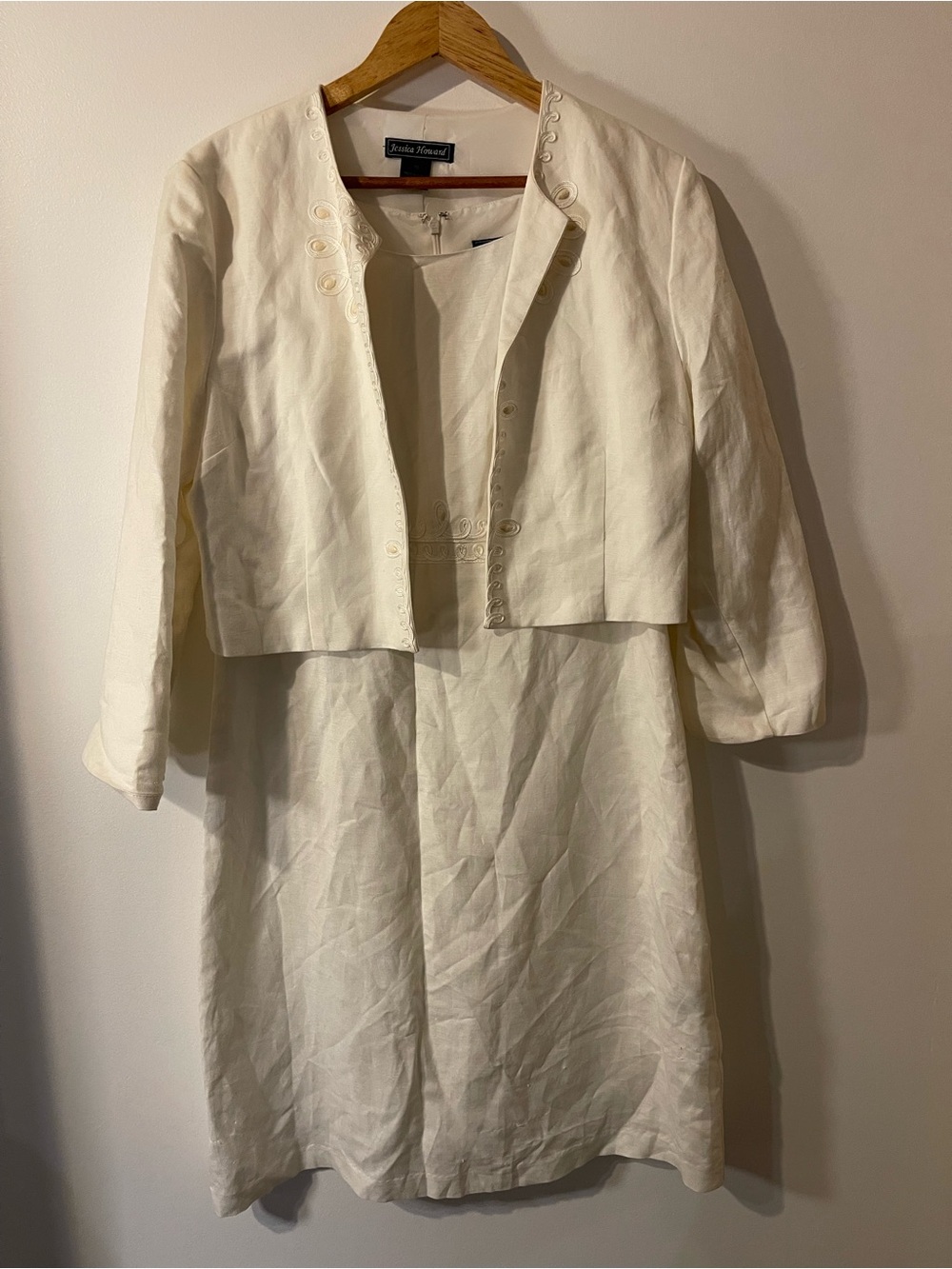 Jessica Howard Cream Linen Dress & Cropped Jacket Set 10